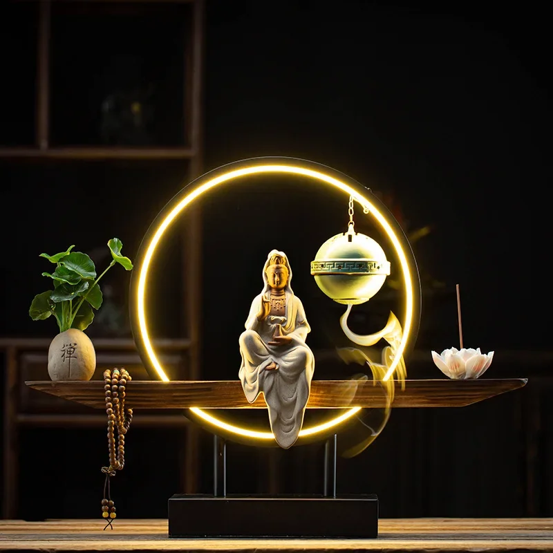 Serene Buddha Incense Burner with LED Lamp